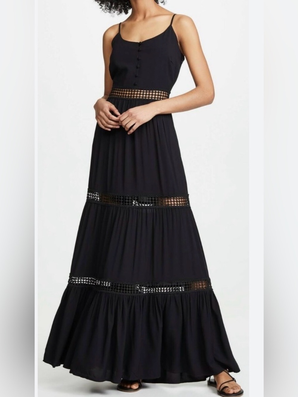 BB Dakota Black Maxi Dress with Crochet Insets